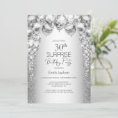 Silver Balloons Überraschung 30. Geburtstag Party Einladung (Stehend Vorderseite)