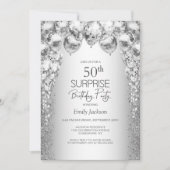 Silver Balloons Überraschung 50. Geburtstagsparty Einladung (Vorderseite)
