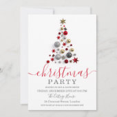 Silver Bauble Tree Weihnachtsfest Glitzer Einladung (Vorderseite)