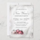 Silver Baubles Snowflakes Neujahrsfest Party Einladung (Vorderseite)