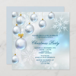 Silver Baubles & Snowflakes Weihnachten Party Einladung