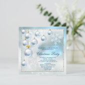 Silver Baubles & Snowflakes Weihnachten Party Einladung (Stehend Vorderseite)