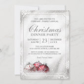 Silver Baubles Snowflakes Weihnachtsfeier Einladung (Vorderseite)