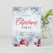 Silver Baubles Snowflakes Weihnachtsfeier Einladung (Stehend Vorderseite)