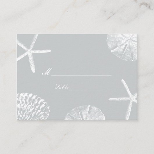 Silver Beach Theme Seashells Wedding Platzkarte (Vorderseite)