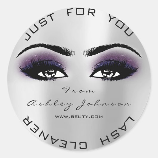 Silver Beauty Glitzer Lila Lash Makeuaner Cleaner Runder Aufkleber (Vorderseite)