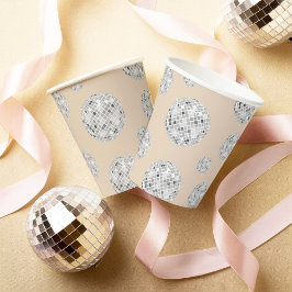 Silver & Beige Retro Disco Ball Brautparty Pappbecher
