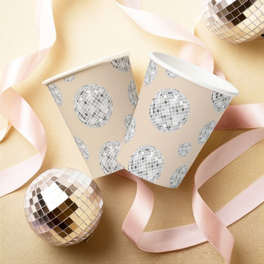 Silver & Beige Retro Disco Ball Brautparty Pappbecher