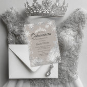 Silver Beige Winter Snowflake Quinceanera Folieneinladung