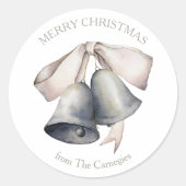 Silver Bells Gold Bow Frohe Weihnachten Runder Aufkleber (Vorderseite)