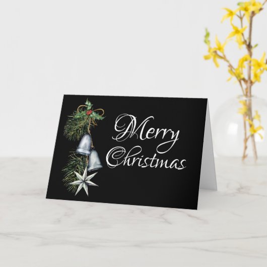 Silver Bells Holly and Pine Elegante Weihnachten Karte (Gelbe Blume)