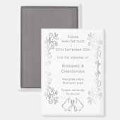 Silver Bells Scroll Design Wedding Save the Date Magnet (Vorderseite/Rückseite)