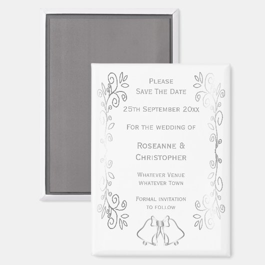 Silver Bells Scroll Design Wedding Save the Date Magnet (Vorderseite/Rückseite)