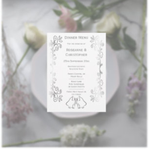 Silver Bells Scrollwork Design Wedding Menükarte