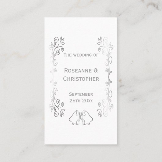 Silver Bells Scrollwork Design Wedding Platzkarte (Rückseite)