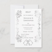 Silver Bells Scrollwork Design Wedding RSVP Karte (Vorderseite)