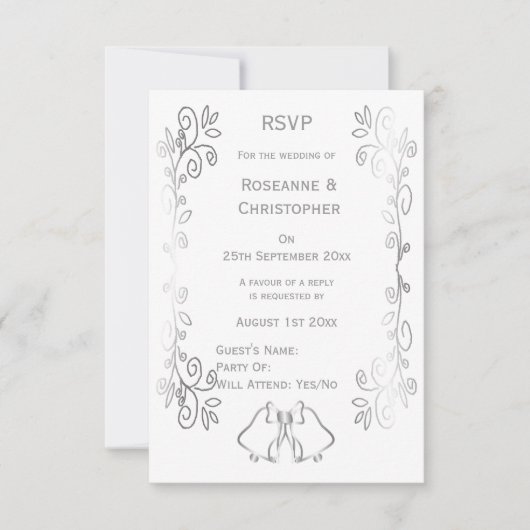 Silver Bells Scrollwork Design Wedding RSVP Karte (Vorderseite)