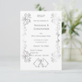 Silver Bells Scrollwork Design Wedding RSVP Karte (Stehend Vorderseite)