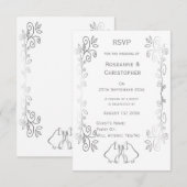 Silver Bells Scrollwork Design Wedding RSVP Karte (Vorne/Hinten)