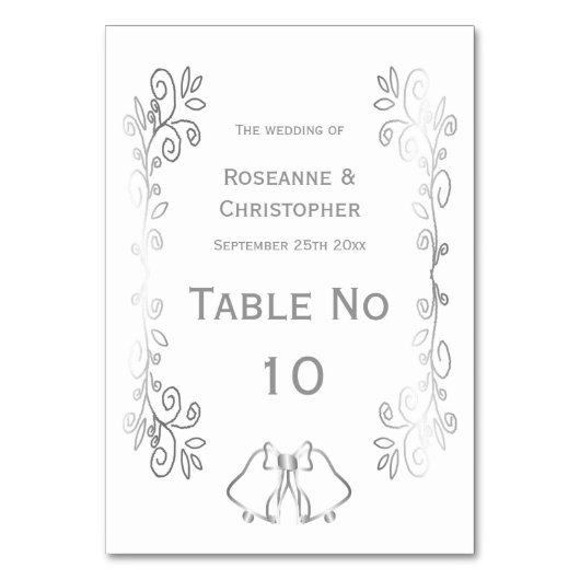 Silver Bells Scrollwork Design Wedding Tischnummer (Rückseite)