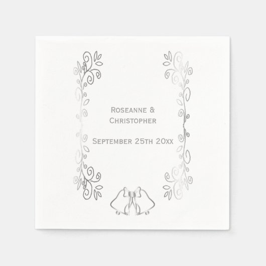 Silver Bells Scrollwork Hochzeitsempfang Serviette (Vorderseite)