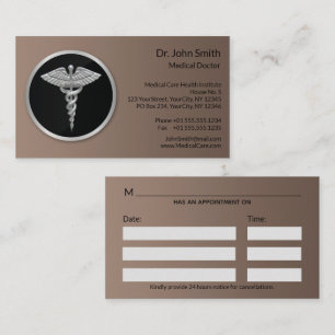 Silver Beruflich Medical Caduceus Terminkarte