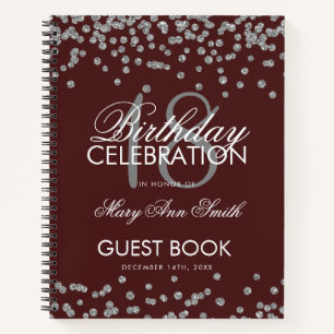Silver Birthday Guestbook Confetti Burgundy Notizblock