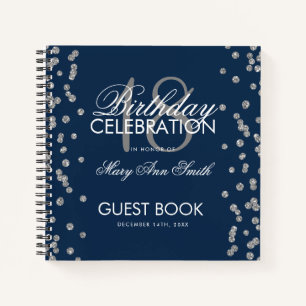 Silver Birthday Guestbook Glitzer Confetti Navy Notizblock