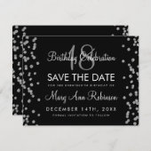 Silver Birthday Rett Date Glitzer Confetti Black Save The Date (Vorne/Hinten)