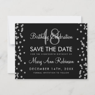 Silver Birthday Rett Date Glitzer Confetti Black Save The Date