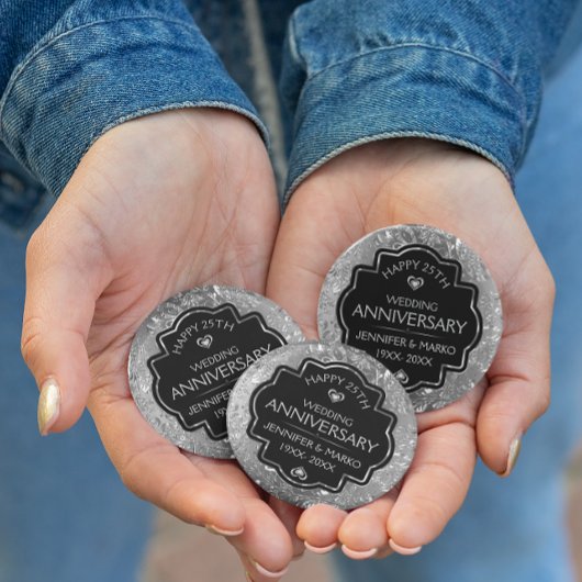 Silver & Black 25. Hochzeitstag Button