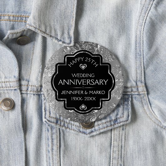 Silver & Black 25. Hochzeitstag Button (Beispiel)