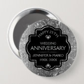 Silver & Black 25. Hochzeitstag Button (Vorne & Hinten)