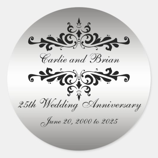 Silver Black 25. Wedding Anniversary Stickers (Vorderseite)