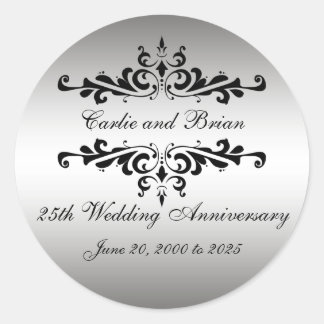 Silver Black 25. Wedding Anniversary Stickers