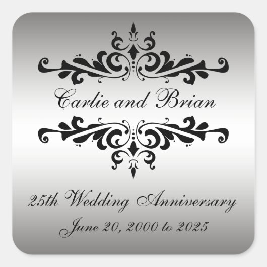 Silver Black 25. Wedding Anniversary Stickers (Vorderseite)