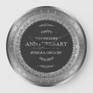 Silver & Black 25th Wedding Anniversary Große Wanduhr