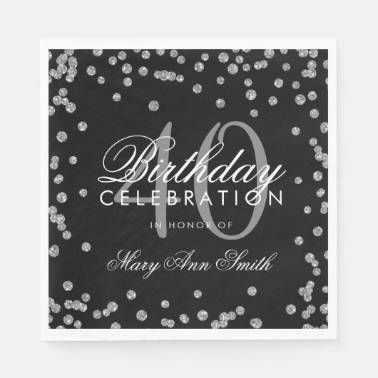 Silver Black 40. Geburtstag Glitzer Confetti Serviette (Vorderseite)