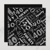 Silver & Black 40. Geburtstag Party Einladung (Vorne/Hinten)