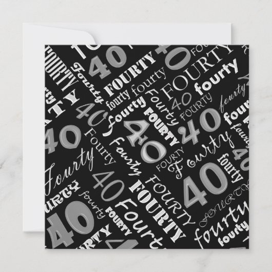 Silver & Black 40. Geburtstag Party Einladung (Vorderseite)