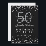 Silver Black 50. Geburtstag Save the Date Confetti Einladung<br><div class="desc">Elegantes "50th Birthday Party" Design mit Imitats Glitzer Konfetti und Details Text. Einfach zu bedienen und leicht zu personalisieren. Bestelle noch heute!</div>