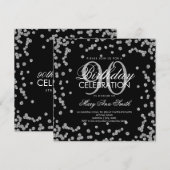 Silver Black 90. Geburtstag Glitzer Confetti Einladung (Vorne/Hinten)