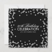 Silver Black 90. Geburtstag Glitzer Confetti Einladung (Rückseite)