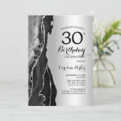 Silver Black Agate 30. Geburtstag Einladung (Stehend Vorderseite)