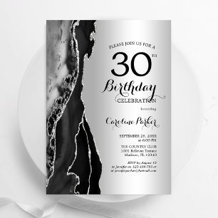 Silver Black Agate 30. Geburtstag Einladung
