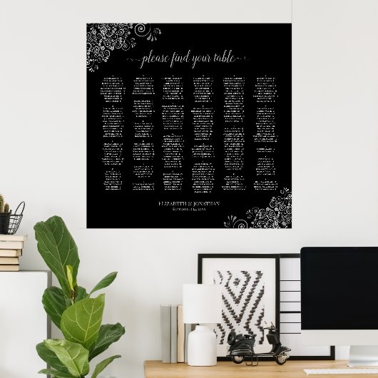 Silver & Black Alphabetical Wedding Seating Chart Poster (Heimbüro)