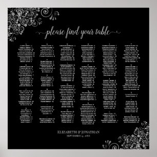 Silver & Black Alphabetical Wedding Seating Chart Poster