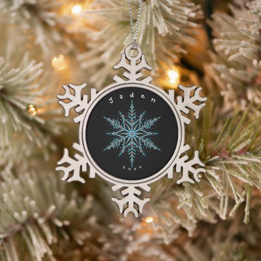 Silver Black and Blue Custom Snowflake Schneeflocken Zinn-Ornament (Baum)