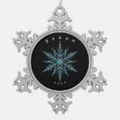 Silver Black and Blue Custom Snowflake Schneeflocken Zinn-Ornament (Vorderseite)