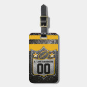 Silver Black and Gold Glitzer Football Jersey Gepäckanhänger (Vorderseite vertikal)
